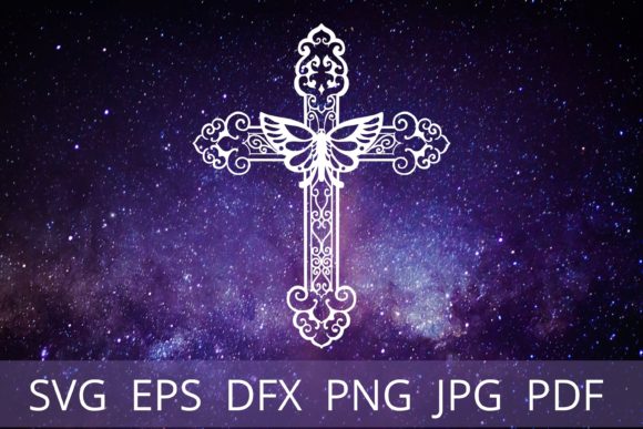 Christian Cross Butterfly Flower Graphics for Crafts & Design
